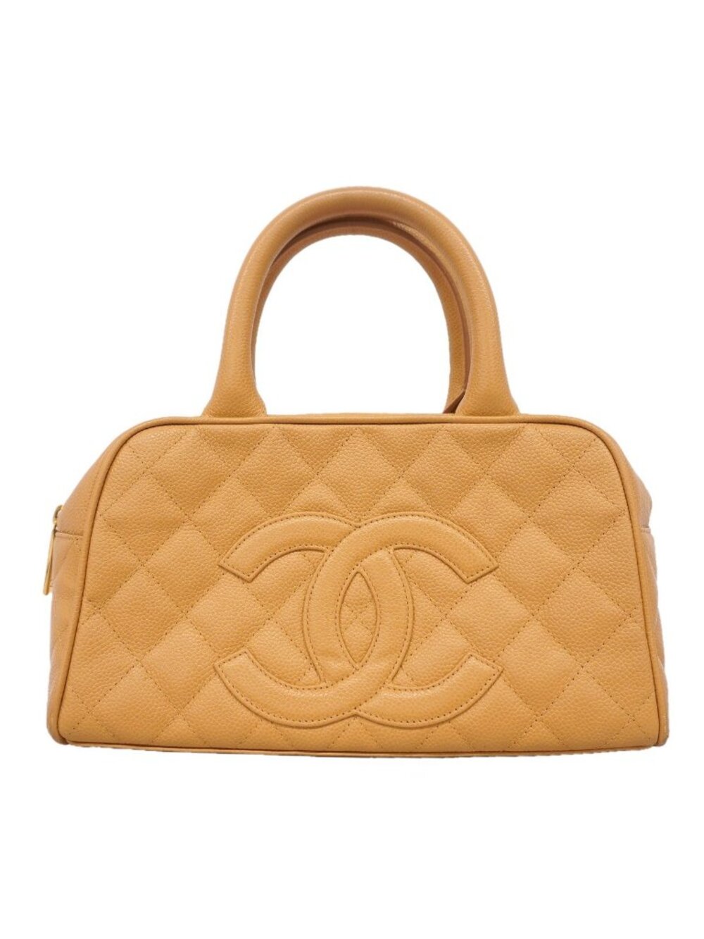 Chanel Handbag Quilted Caviar Leather Beige Gold